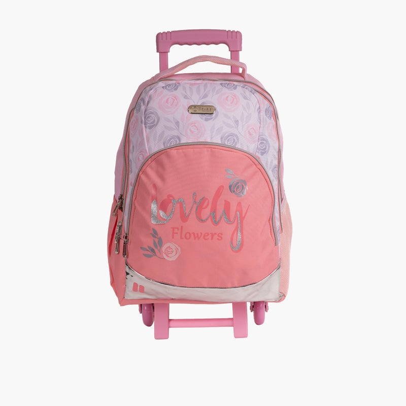 PAUSE Floral Print Trolley Backpack for Girls - Image 1